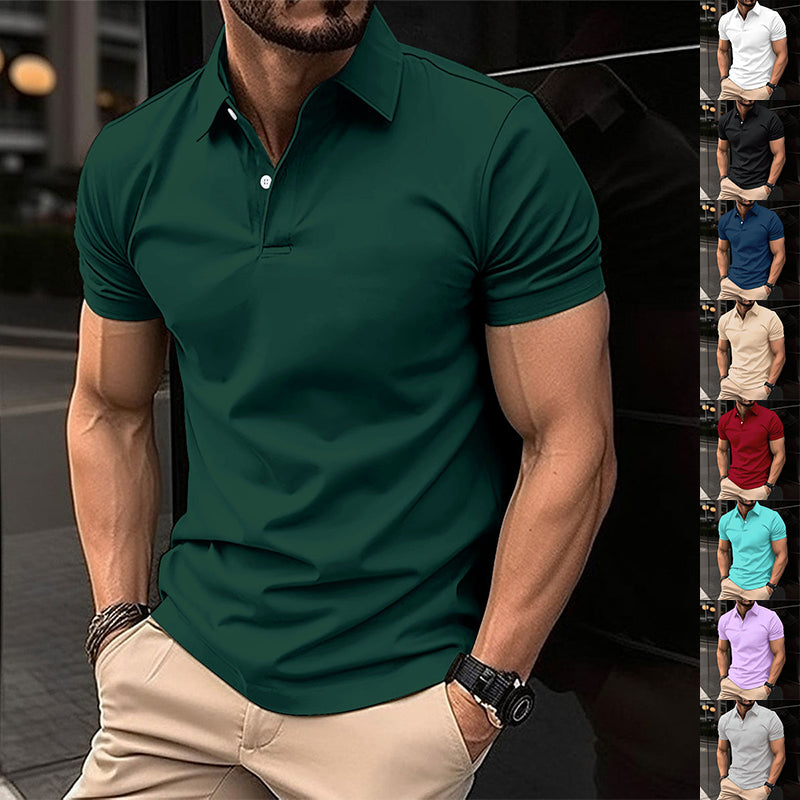 Solid Color Short Sleeve Polo Shirt for Men