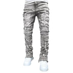 Stacked Ripped Jeans for Men – Fringe Patch Denim