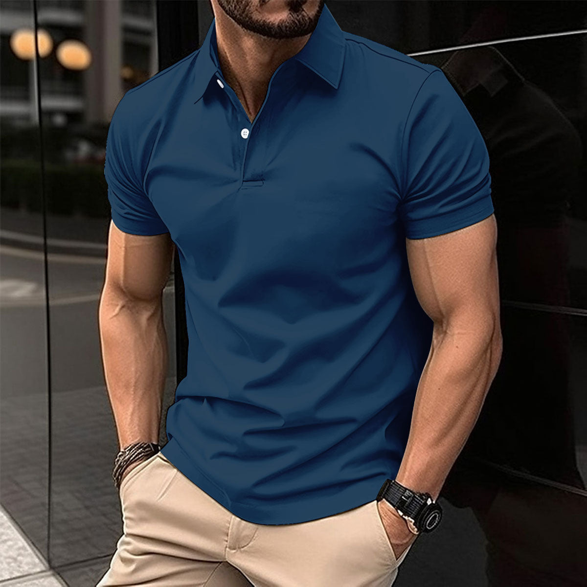 Solid Color Short Sleeve Polo Shirt for Men