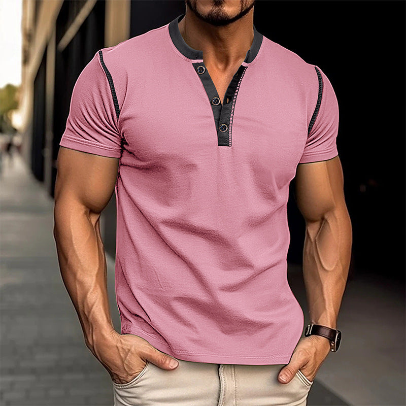 Button V-Neck Polo Shirt – Short Sleeve Men’s Top