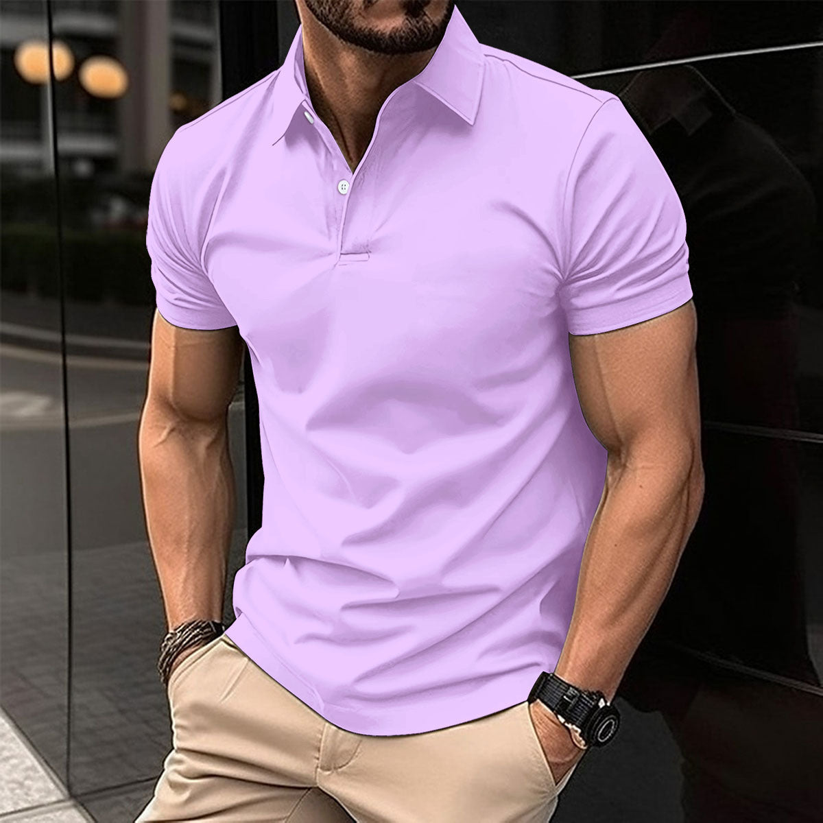 Solid Color Short Sleeve Polo Shirt for Men