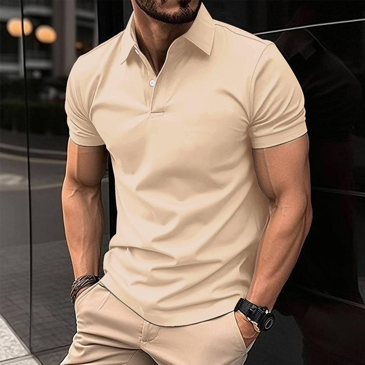 Solid Color Short Sleeve Polo Shirt for Men