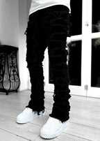 Stacked Ripped Jeans for Men – Fringe Patch Denim