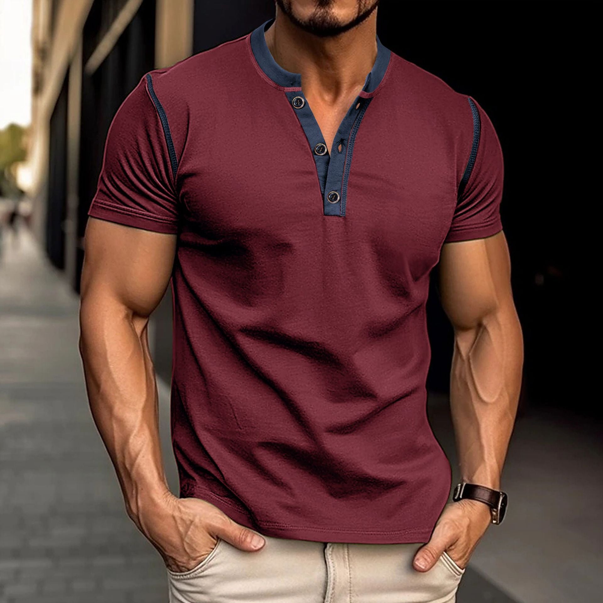 Button V-Neck Polo Shirt – Short Sleeve Men’s Top