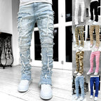 Stacked Ripped Jeans for Men – Fringe Patch Denim