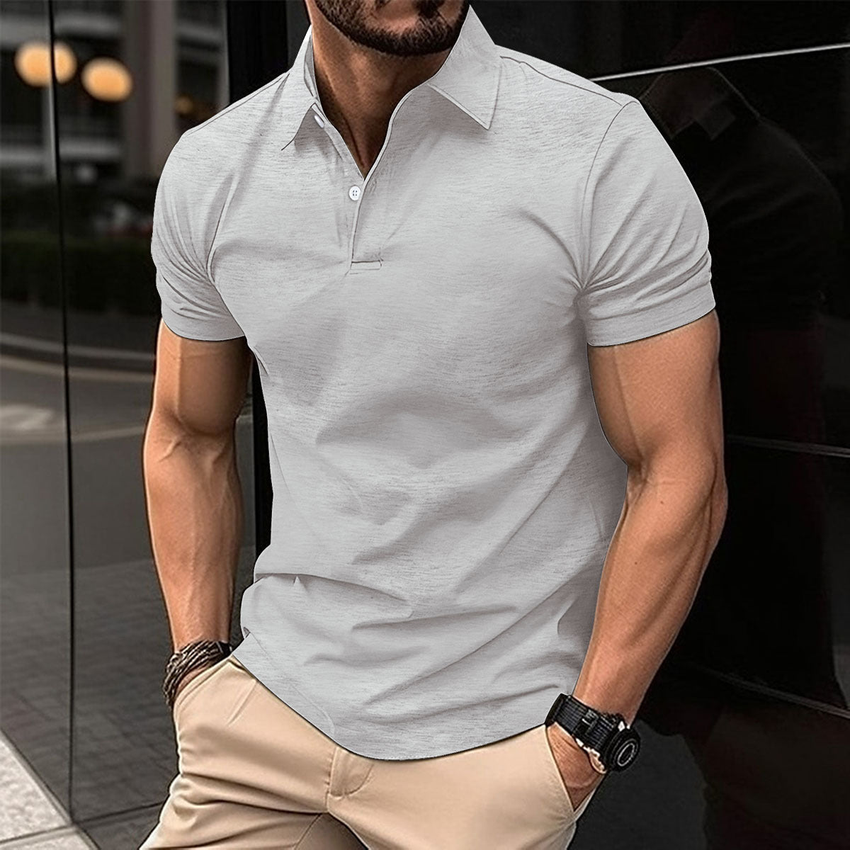 Solid Color Short Sleeve Polo Shirt for Men