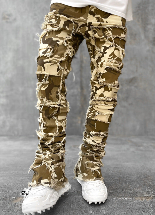 Stacked Ripped Jeans for Men – Fringe Patch Denim