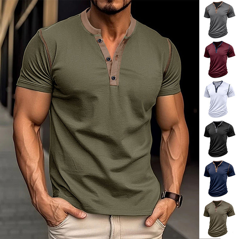 Button V-Neck Polo Shirt – Short Sleeve Men’s Top