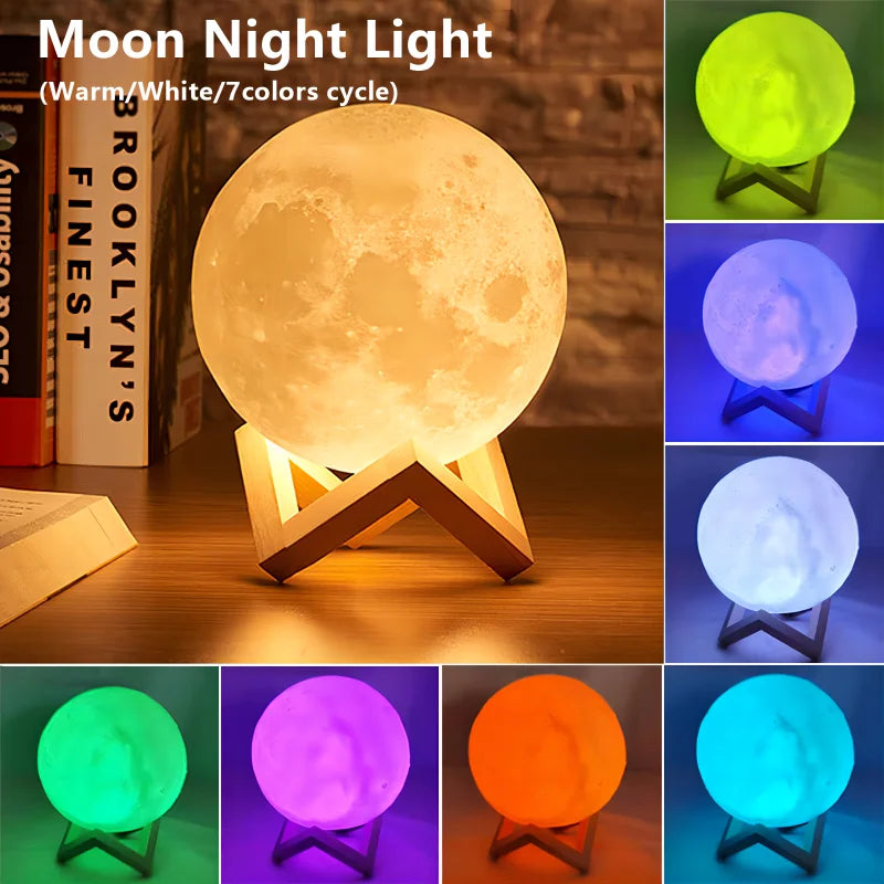 7-Color LED Moon Galaxy Night Light – Bedroom Decor Lamp