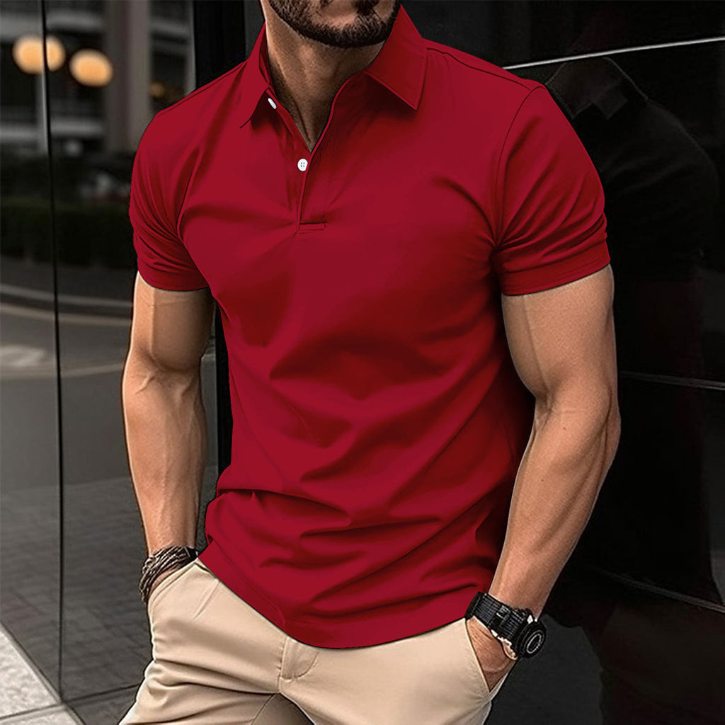 Solid Color Short Sleeve Polo Shirt for Men