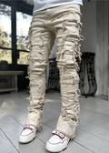 Stacked Ripped Jeans for Men – Fringe Patch Denim