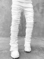 Stacked Ripped Jeans for Men – Fringe Patch Denim