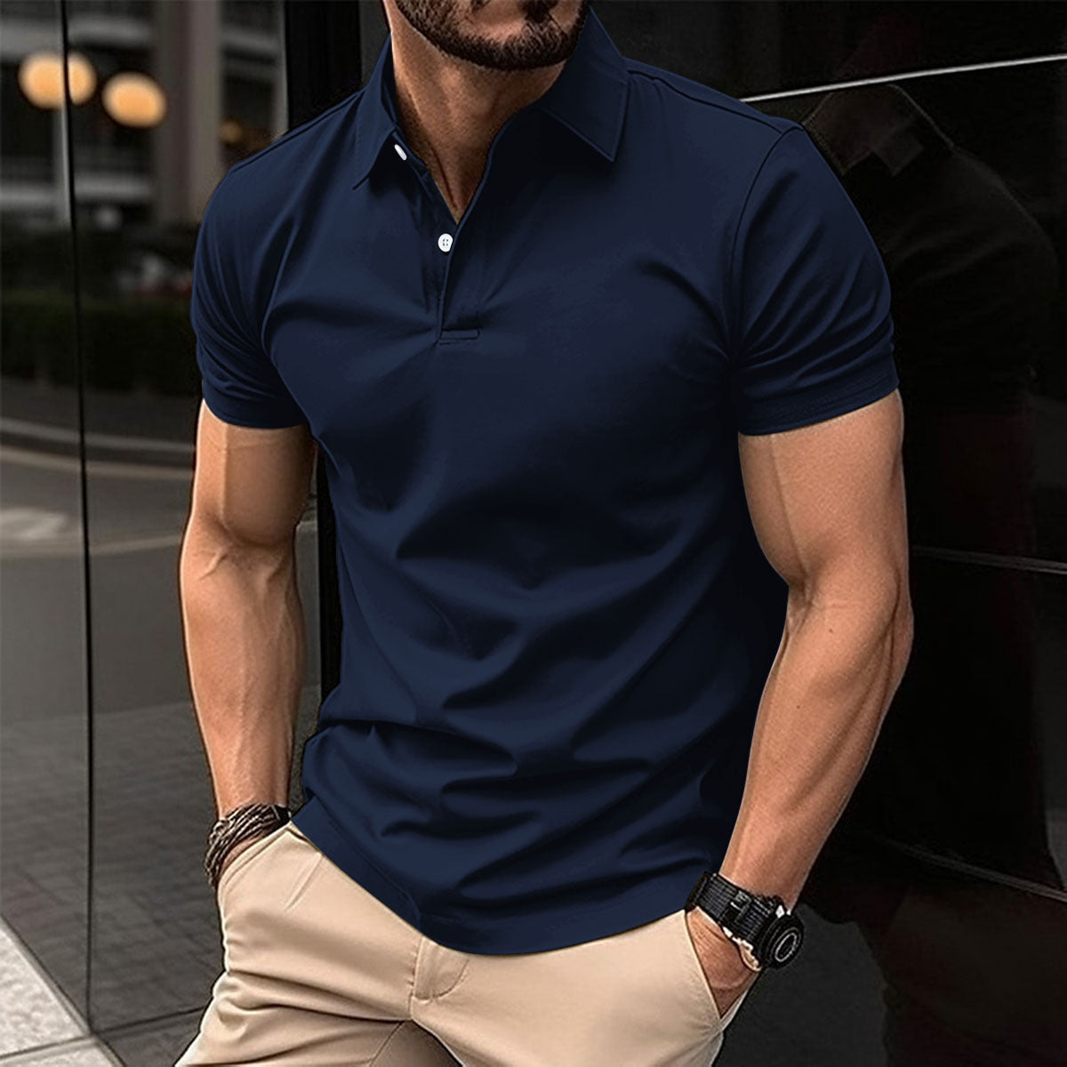 Solid Color Short Sleeve Polo Shirt for Men