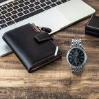 Coffret cadeau montre homme, portefeuille et sac en cuir