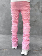 Stacked Ripped Jeans for Men – Fringe Patch Denim